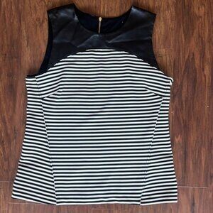 Black and White Striped Too with Faux Leather